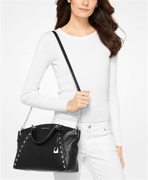 michael kors sadie large top-zip patent leather satchel black silver|Michael Michael Kors Sadie Large Top.